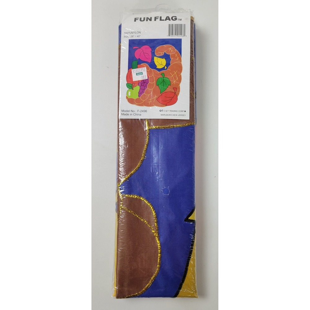 Vintage Fun Flag Thanksgiving Cornucopia Nylon House Banner 28x40 F-2496 NIP